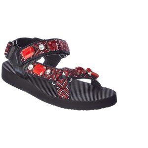 Car Shoe Crystal Embellished Leather-Trim Sandal